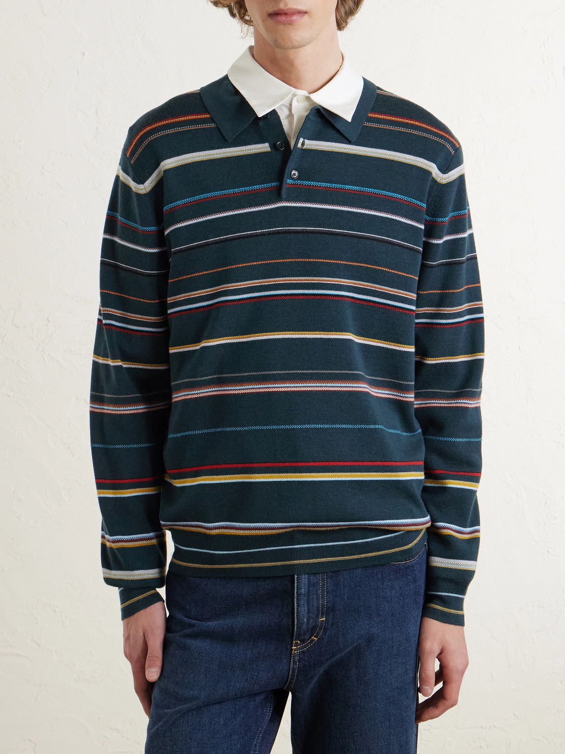  Paul Smith - Striped Merino Wool Polo Sweater - Men - Green - S 