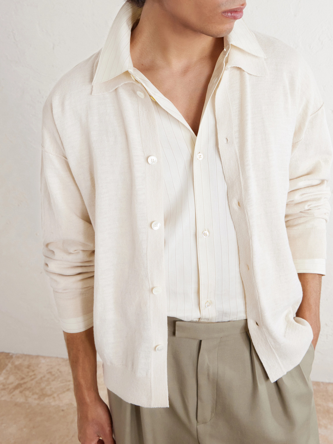 Formal Cotton And Linen-Blend Cardigan