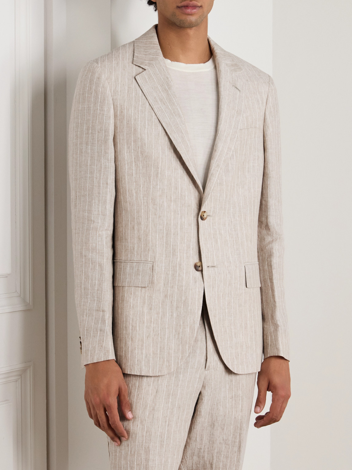  Mr P. - Striped Linen Suit Jacket - Men - Neutrals - 40 