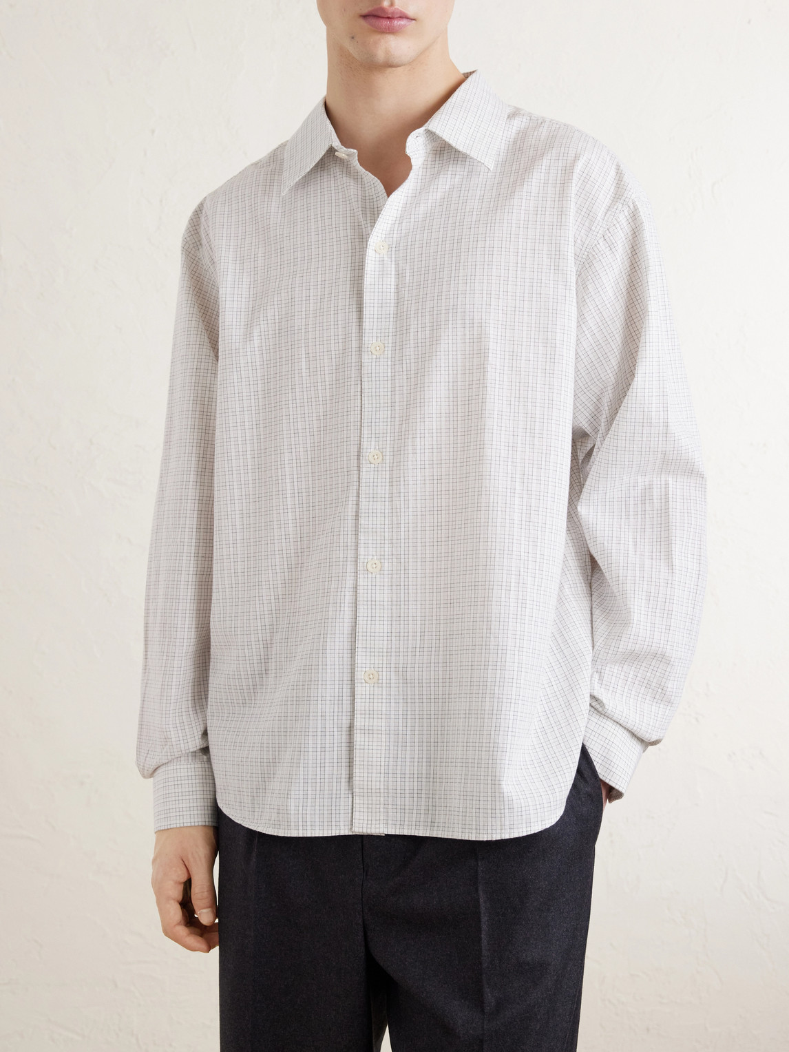  Mfpen - Generous Checked Cotton-poplin Shirt - Men - White - S 