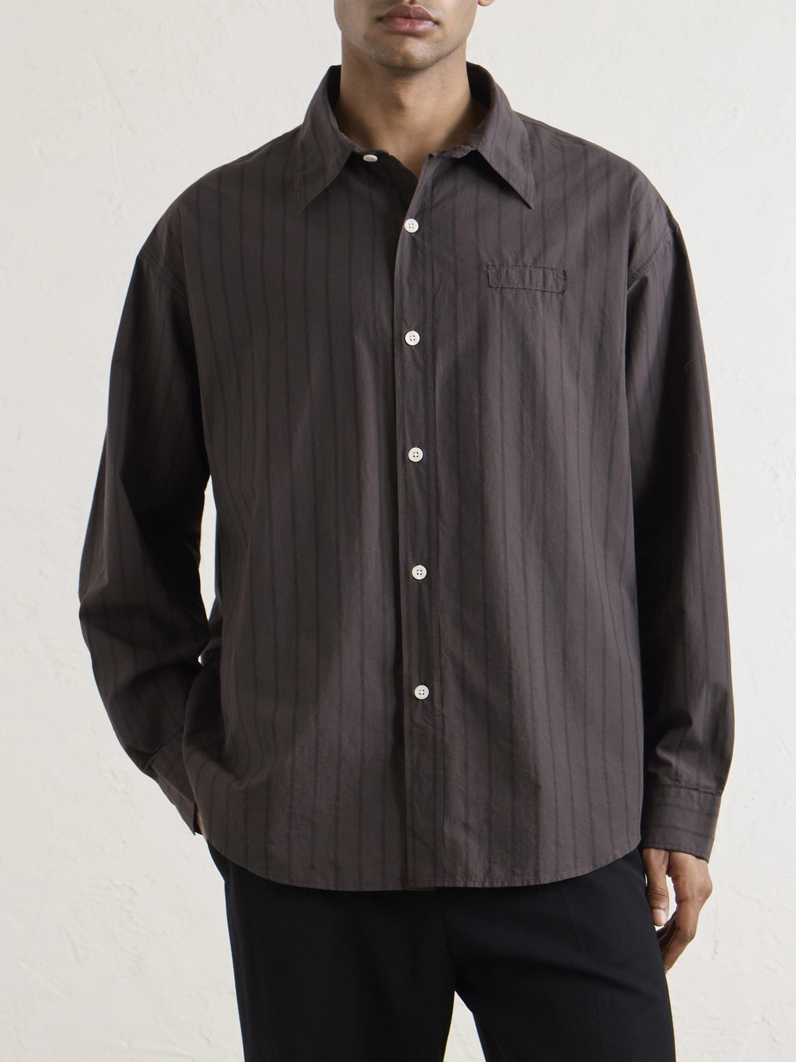  Mfpen - Essay Pinstriped Cotton Shirt - Men - Brown - S 