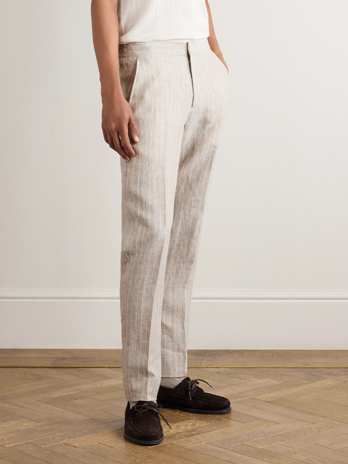  Mr P. - James Straight-leg Striped Linen Suit Trousers - Men - Neutrals - 32 