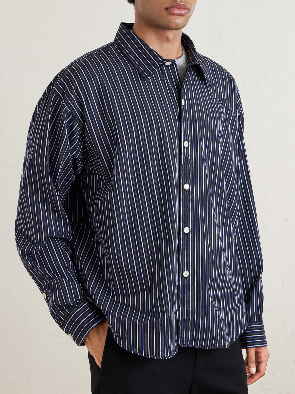  Mfpen - Exact Striped Cotton-poplin Shirt - Men - Black - S 