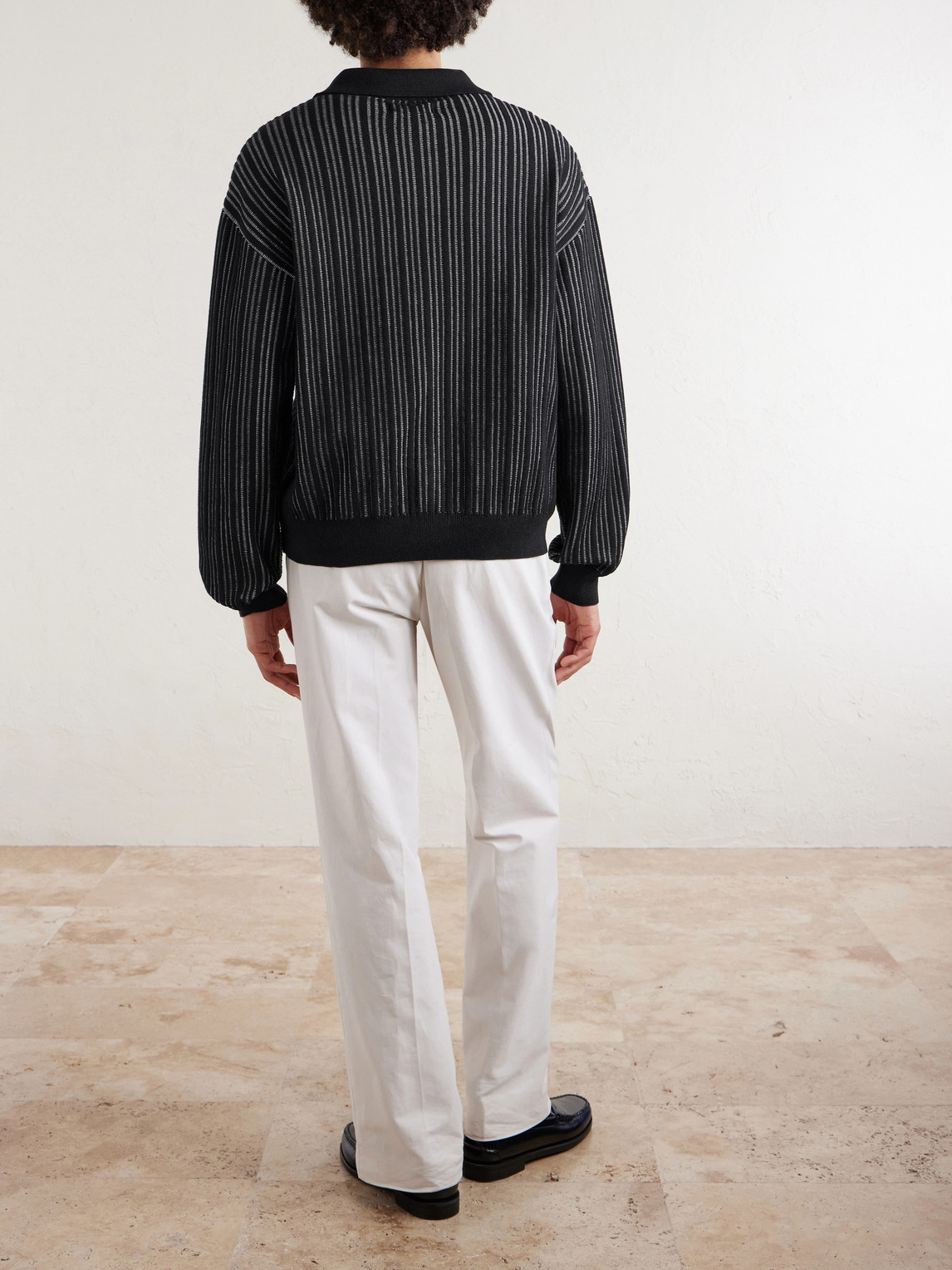 Formal Striped Ribbed Cotton Cardigan