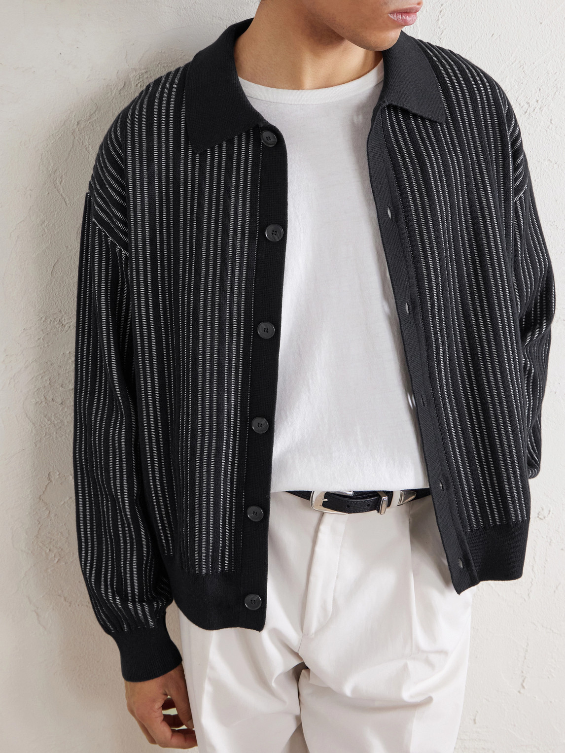Formal Striped Ribbed Cotton Cardigan