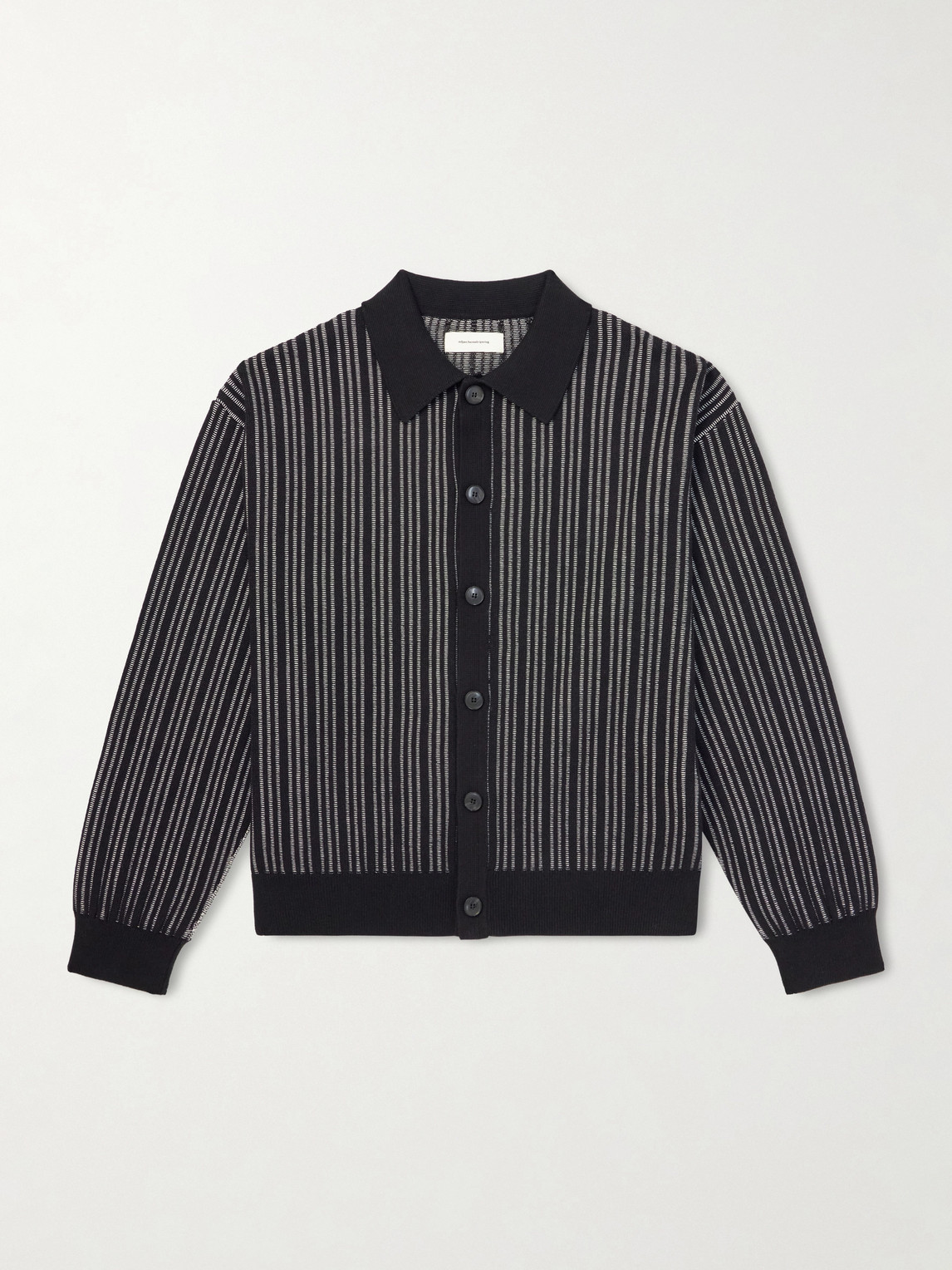 Mfpen Formal Striped Ribbed Cotton Cardigan In Black