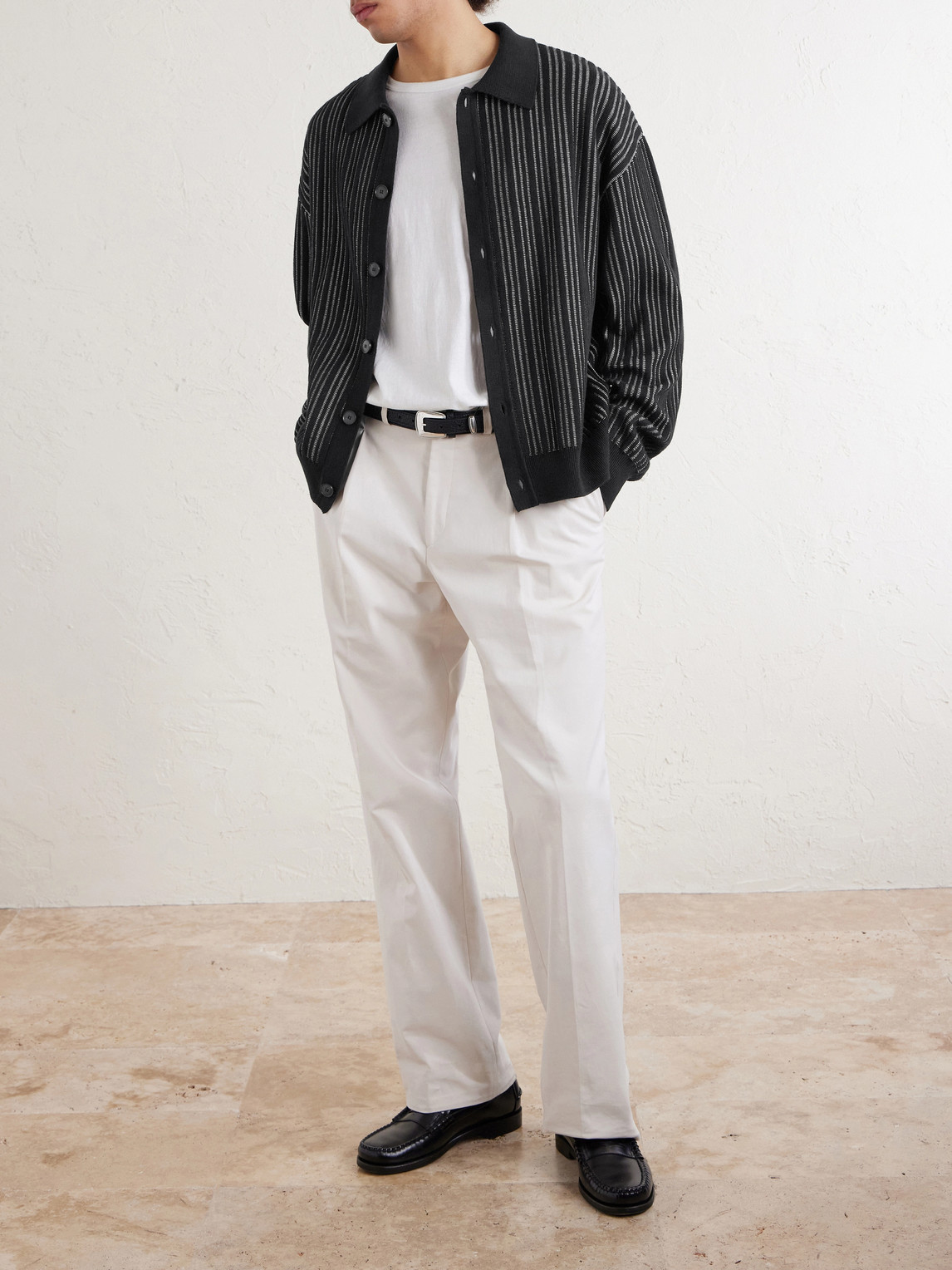 Formal Striped Ribbed Cotton Cardigan