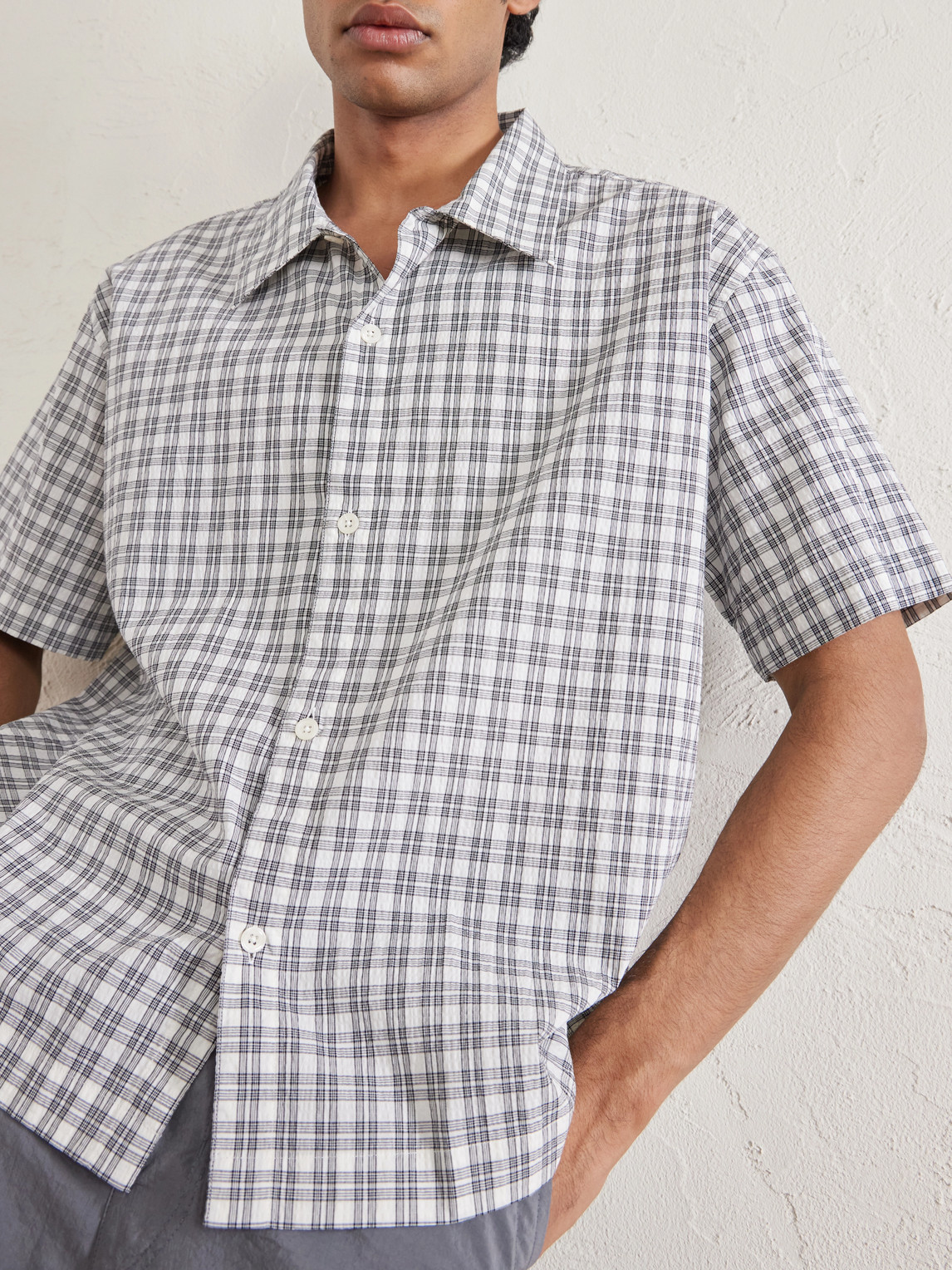  Mfpen - Holiday Checked Textured Cotton-blend Shirt - Men - Neutrals - S 