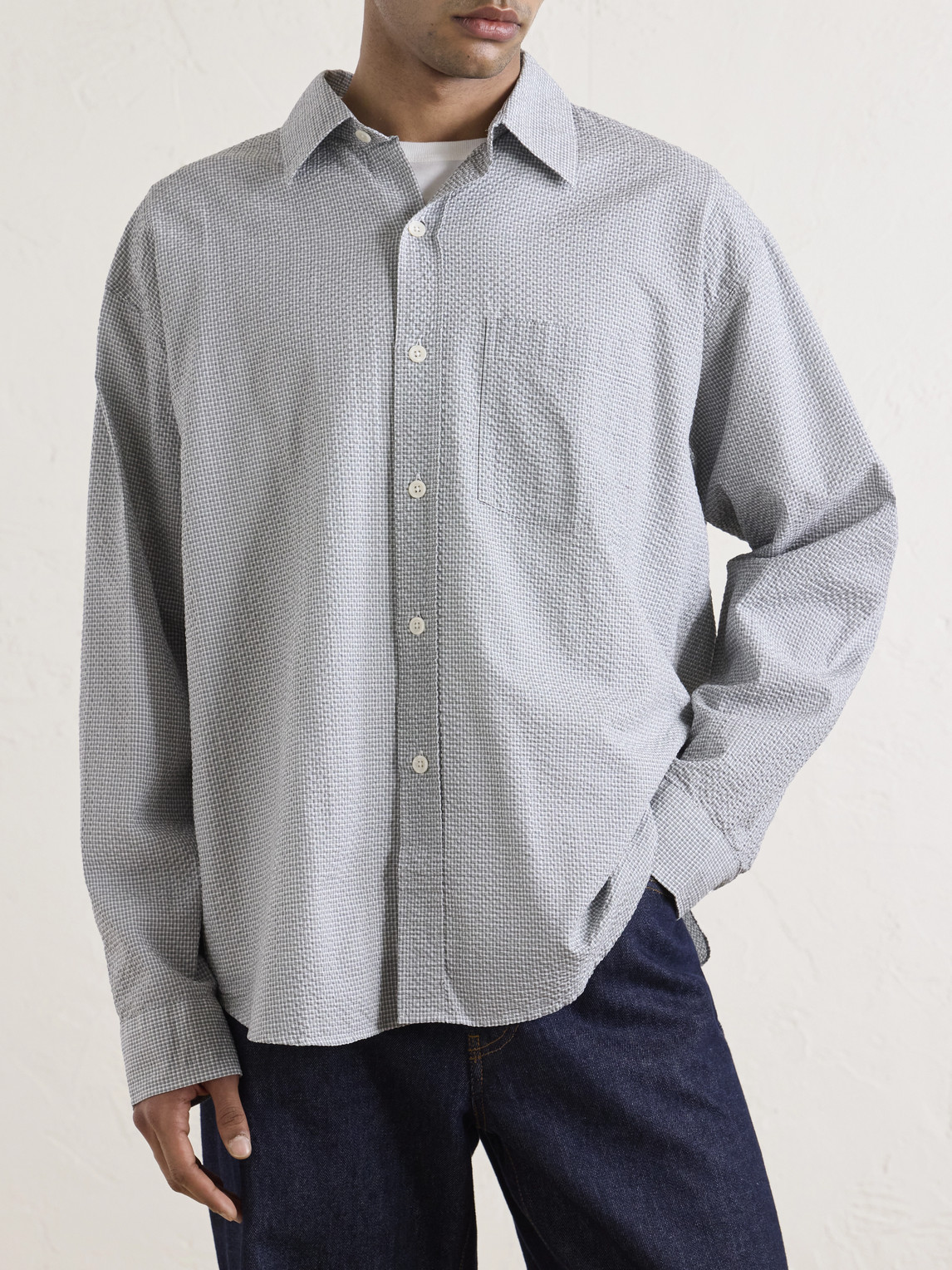  Mfpen - Executive Checked Cotton-seersucker Shirt - Men - Gray - S 