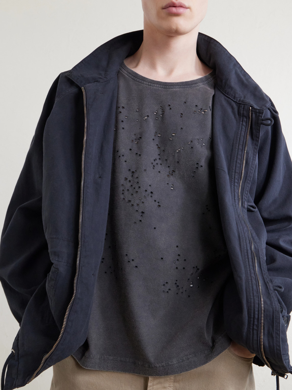 Distressed Organic Cotton-Jersey T-Shirt