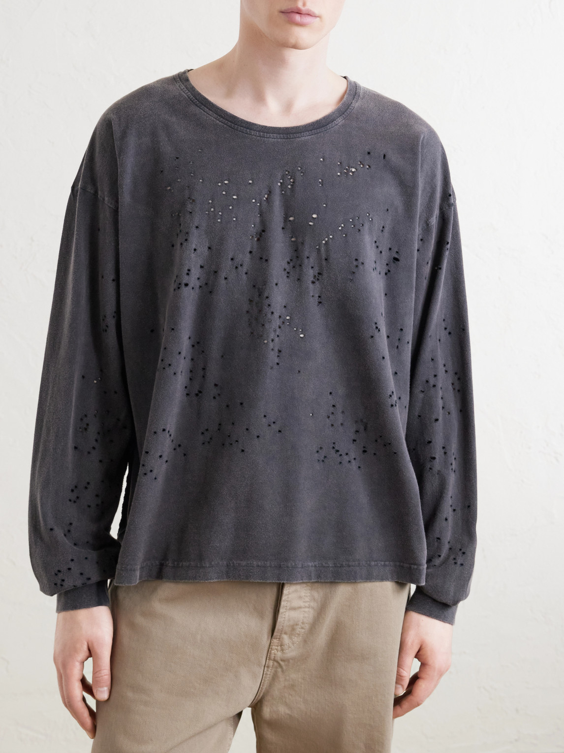 Distressed Organic Cotton-Jersey T-Shirt