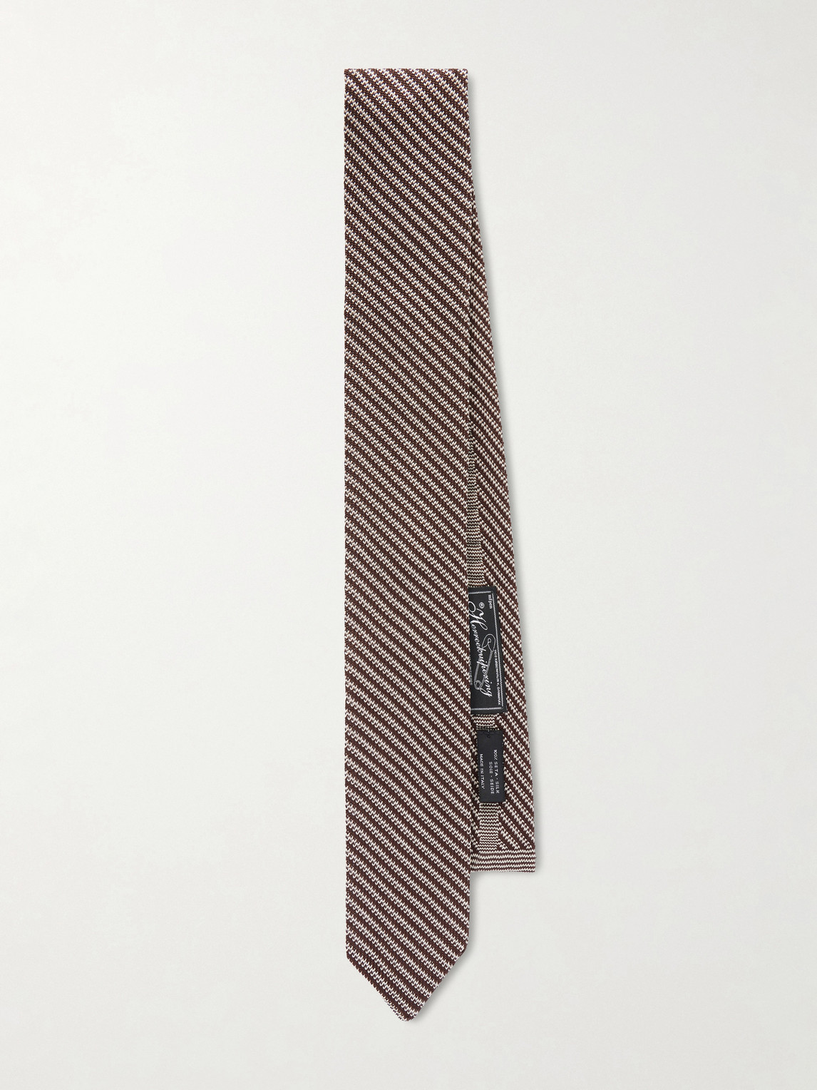 Mfpen 6cm Striped Knitted Silk Tie In Brown