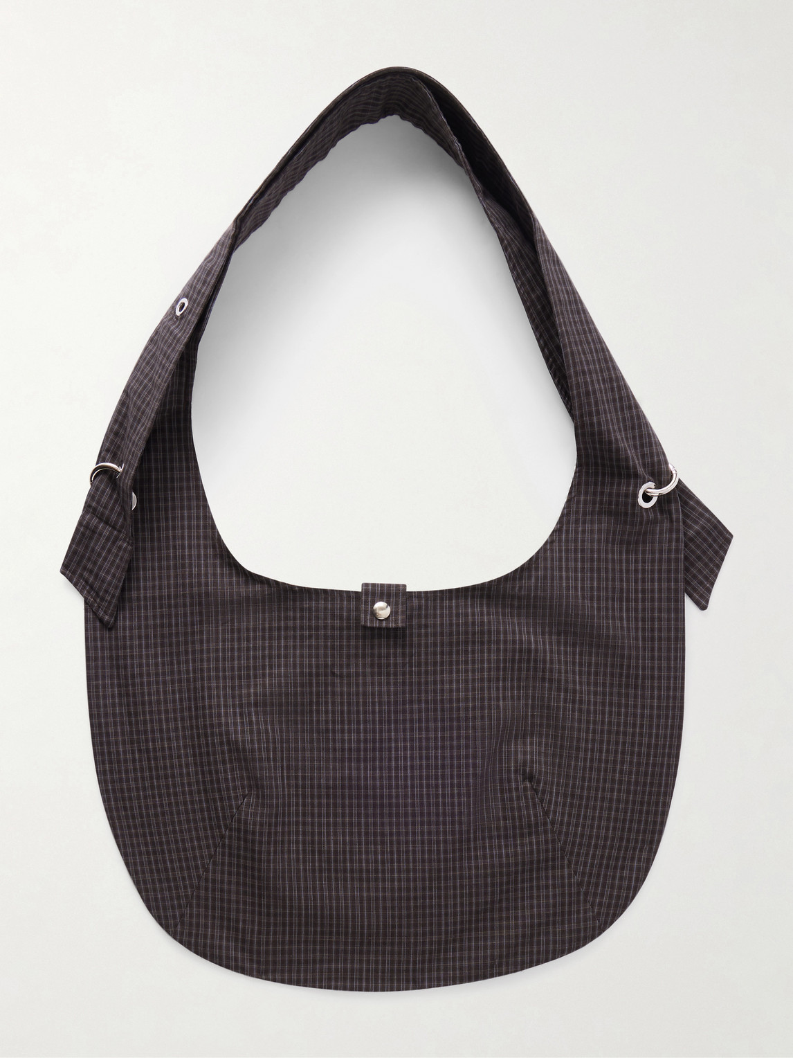 Mfpen Eyelet Checked Cotton And Linen-blend Canvas Shoulder Bag In Brown