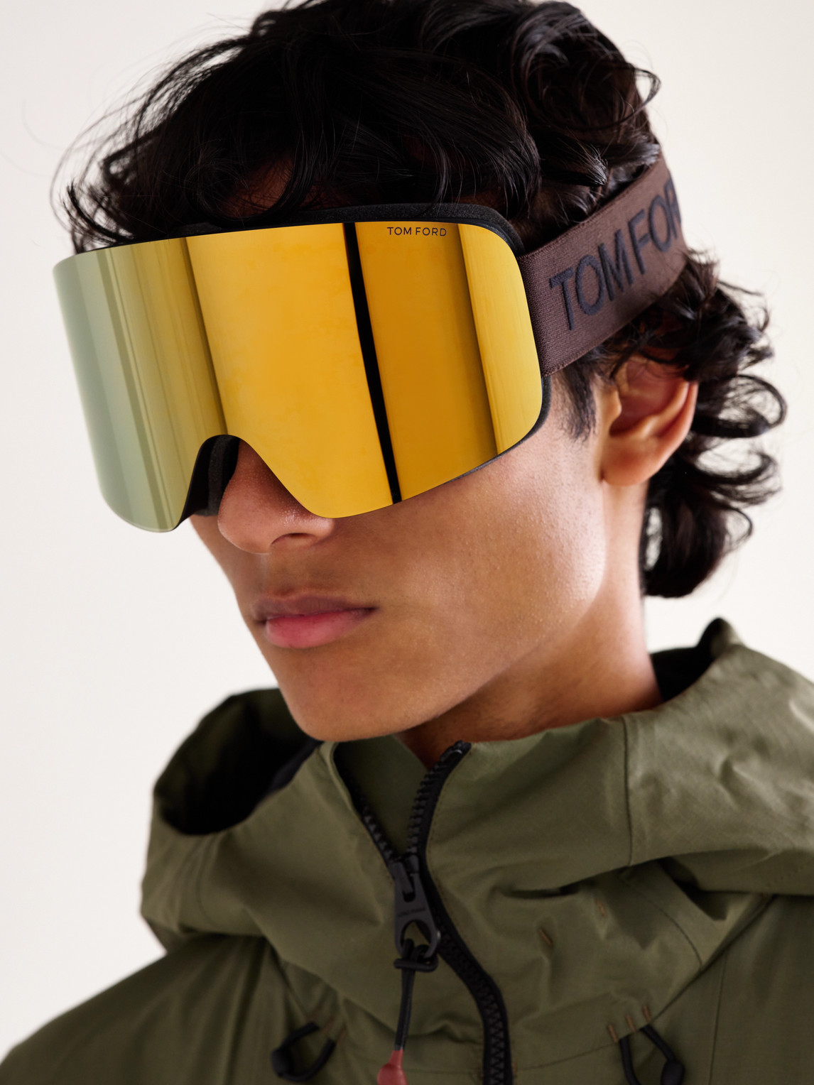 Tom Ford Logo-jacquard Webbing-trimmed Ski Goggles In Brown