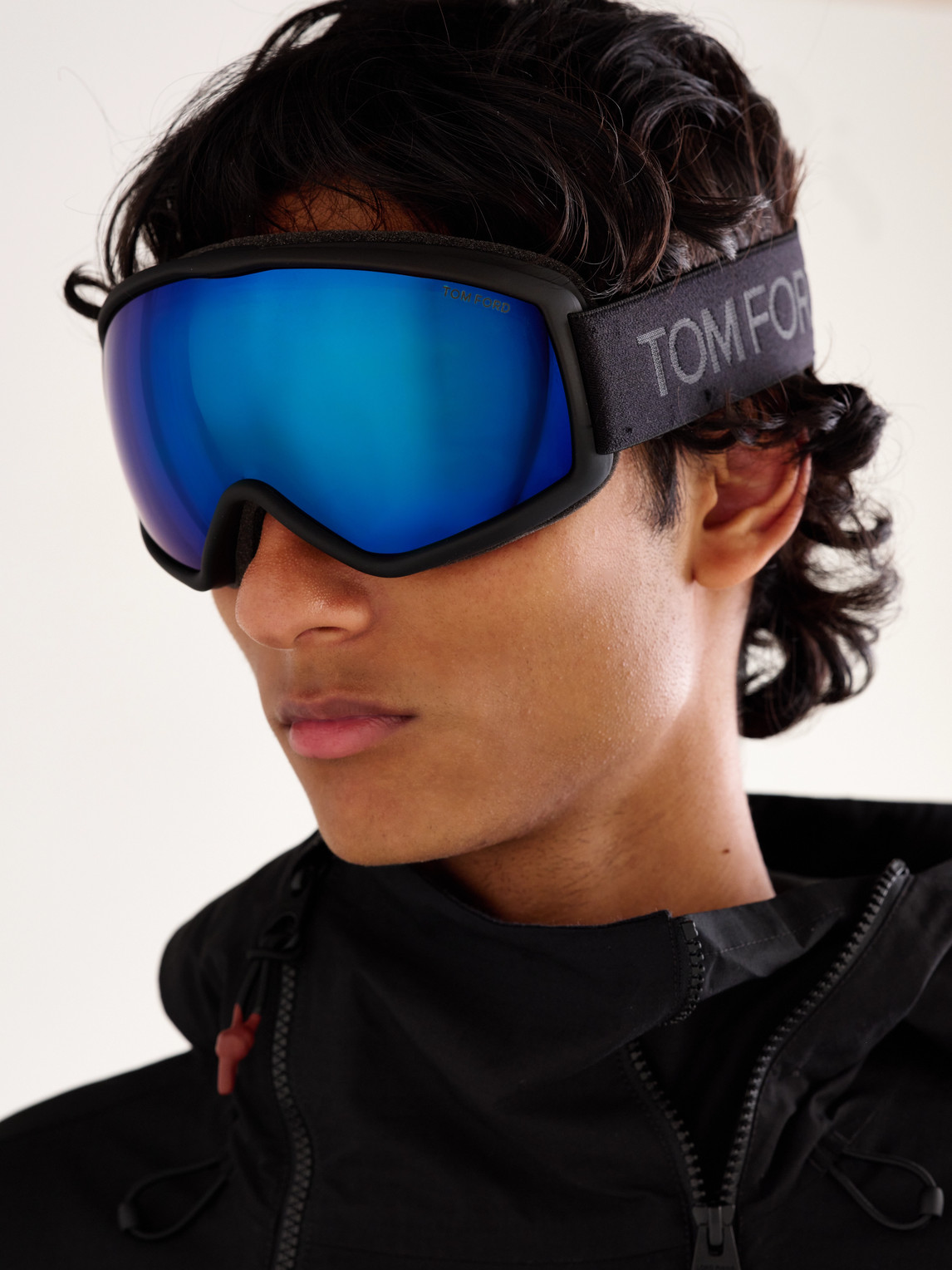 Tom Ford Webbing-trimmed Mirrored Ski Goggles In Blue