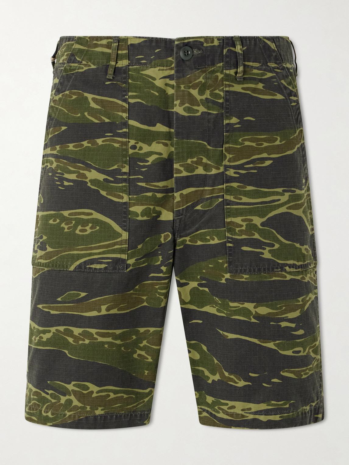 Orslow U.s. Army Fatigue Printed Straight-leg Rip-stop Cotton Shorts In Green
