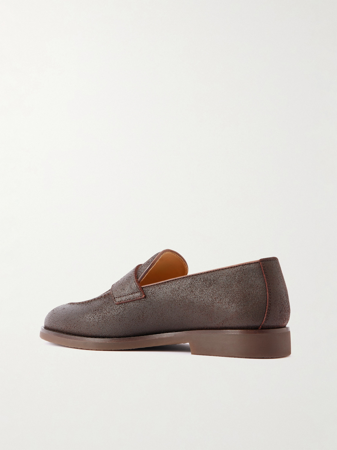 Brunello Cucinelli Flex Waxed-suede Penny Loafers In Brown