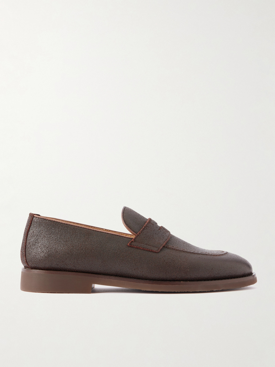 Brunello Cucinelli Flex Waxed-Suede Penny Loafers - Men
