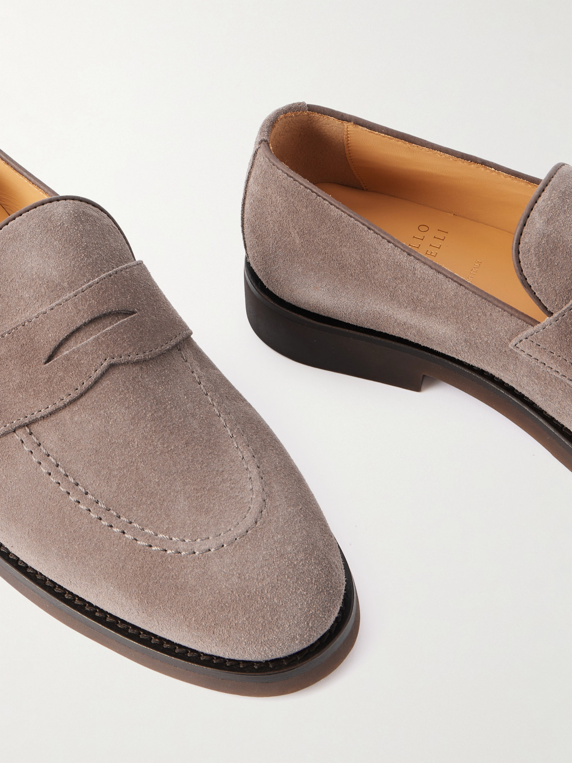 Brunello Cucinelli Suede Penny Loafers In Brown