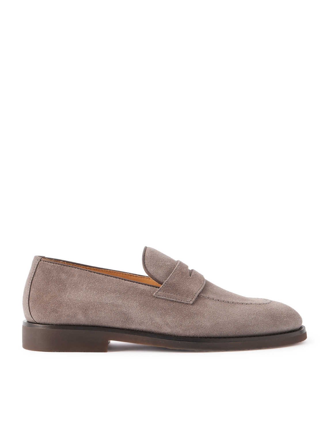 Brunello Cucinelli Suede Penny Loafers In Brown
