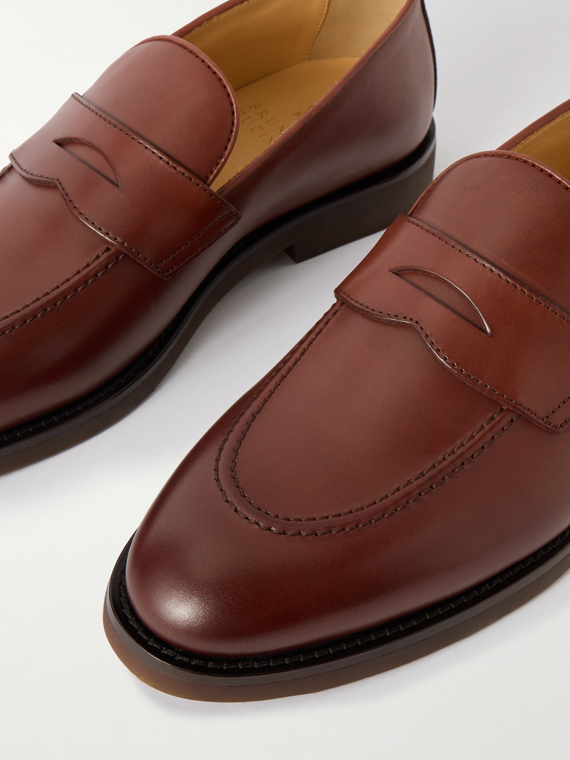 Brunello Cucinelli Flex Leather Penny Loafers In Brown