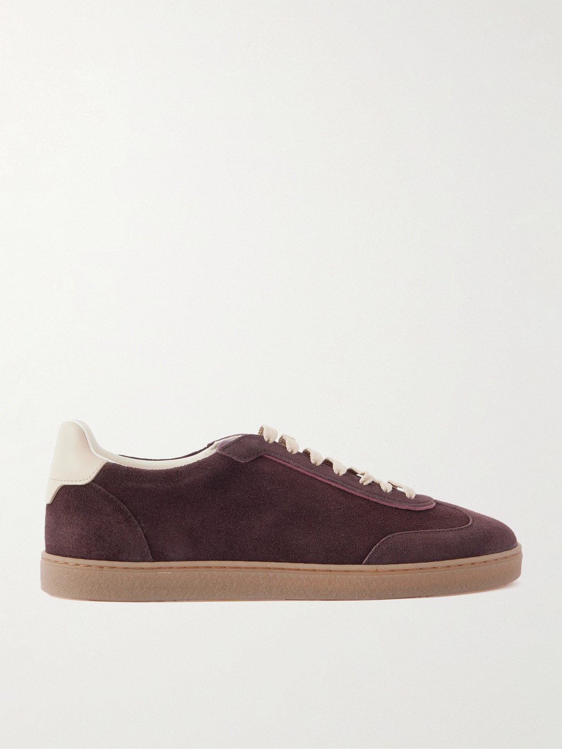 Brunello Cucinelli Coda Di Rondine Leather-trimmed Waxed-suede Sneakers In Burgundy