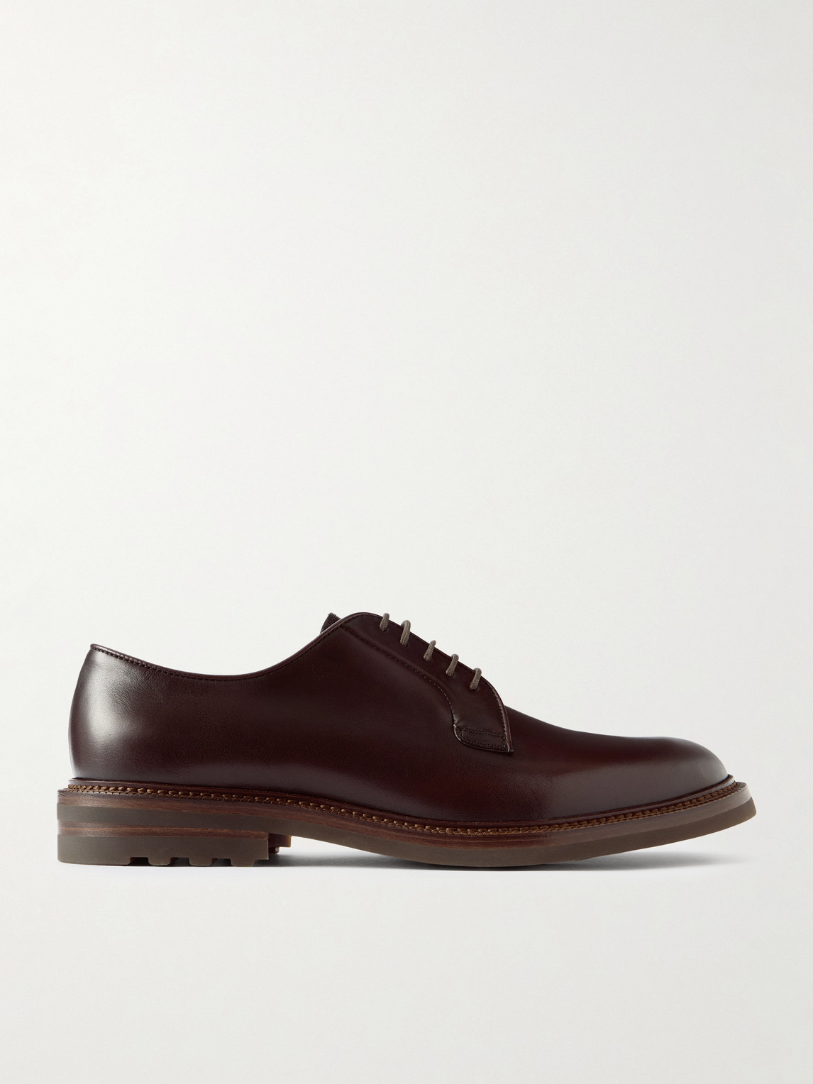 Brunello Cucinelli Leather Derby Shoes In Brown