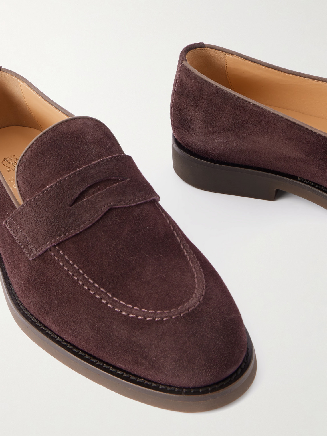 Brunello Cucinelli Waxed-suede Penny Loafers In Burgundy