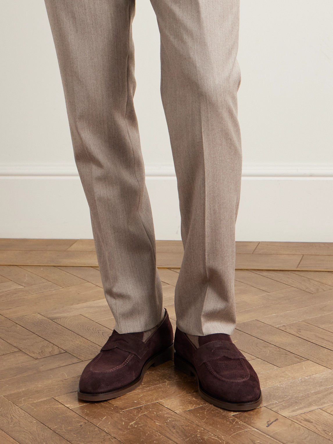Brunello Cucinelli Waxed-suede Penny Loafers In Burgundy