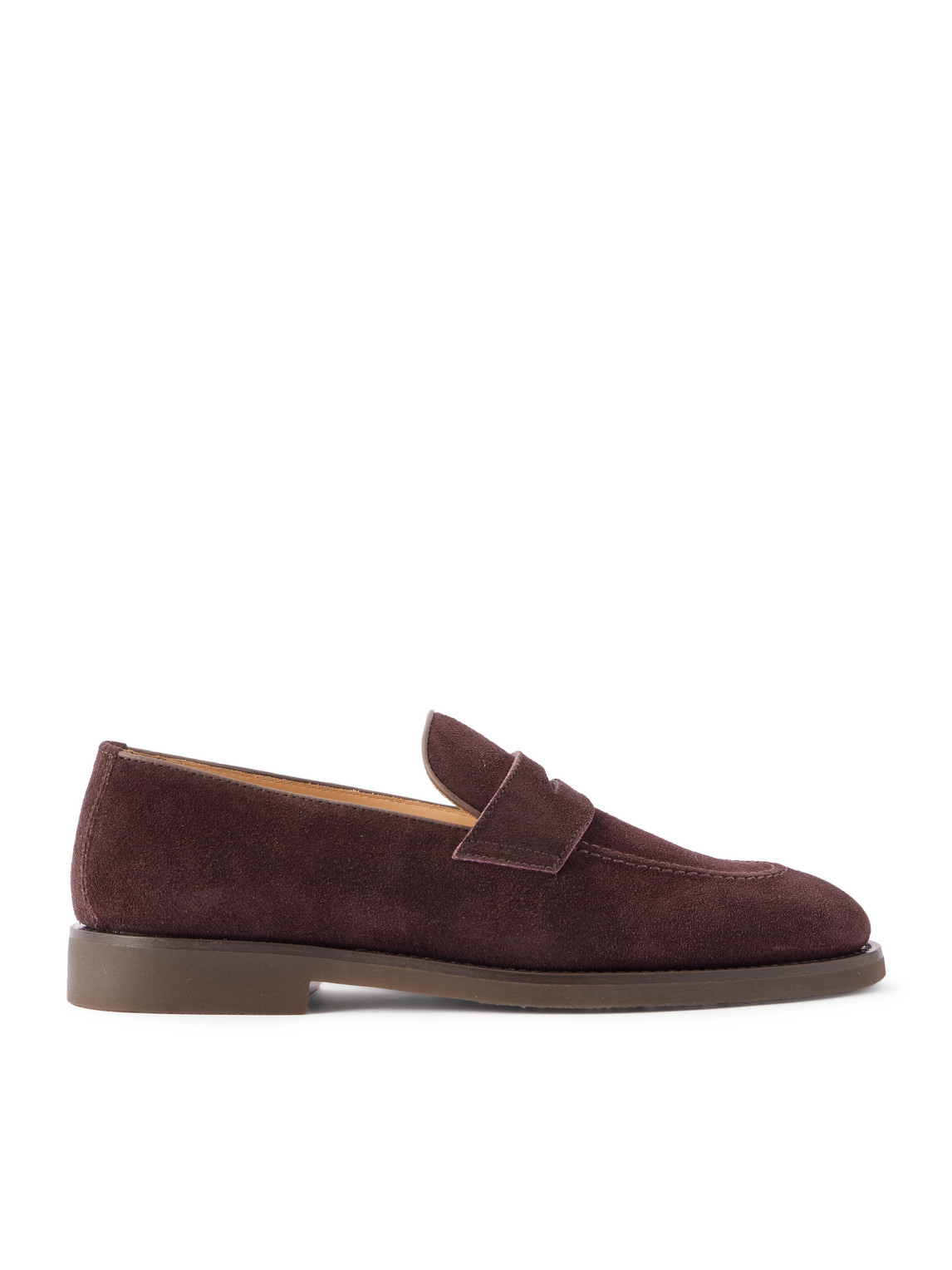 Brunello Cucinelli Waxed-suede Penny Loafers In Burgundy