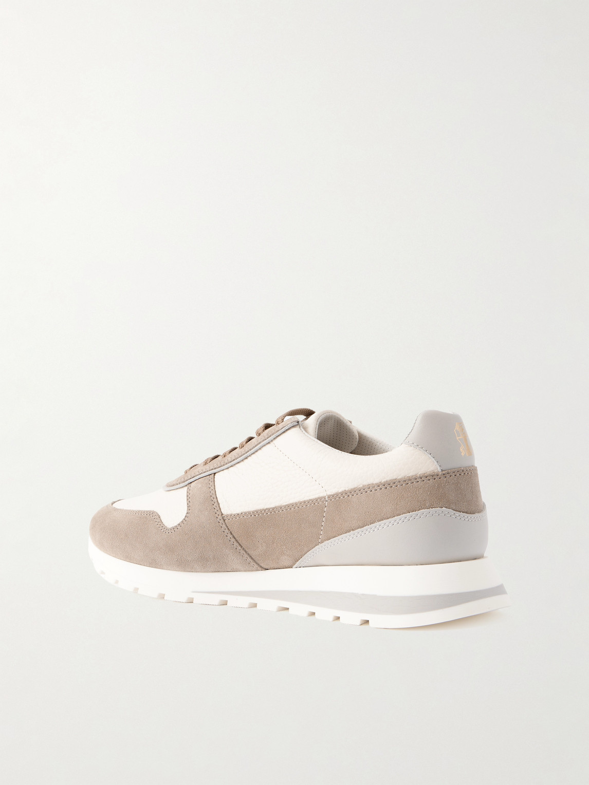 Brunello Cucinelli Olimpo Suede-trimmed Full-grain Leather Sneakers In Neutral