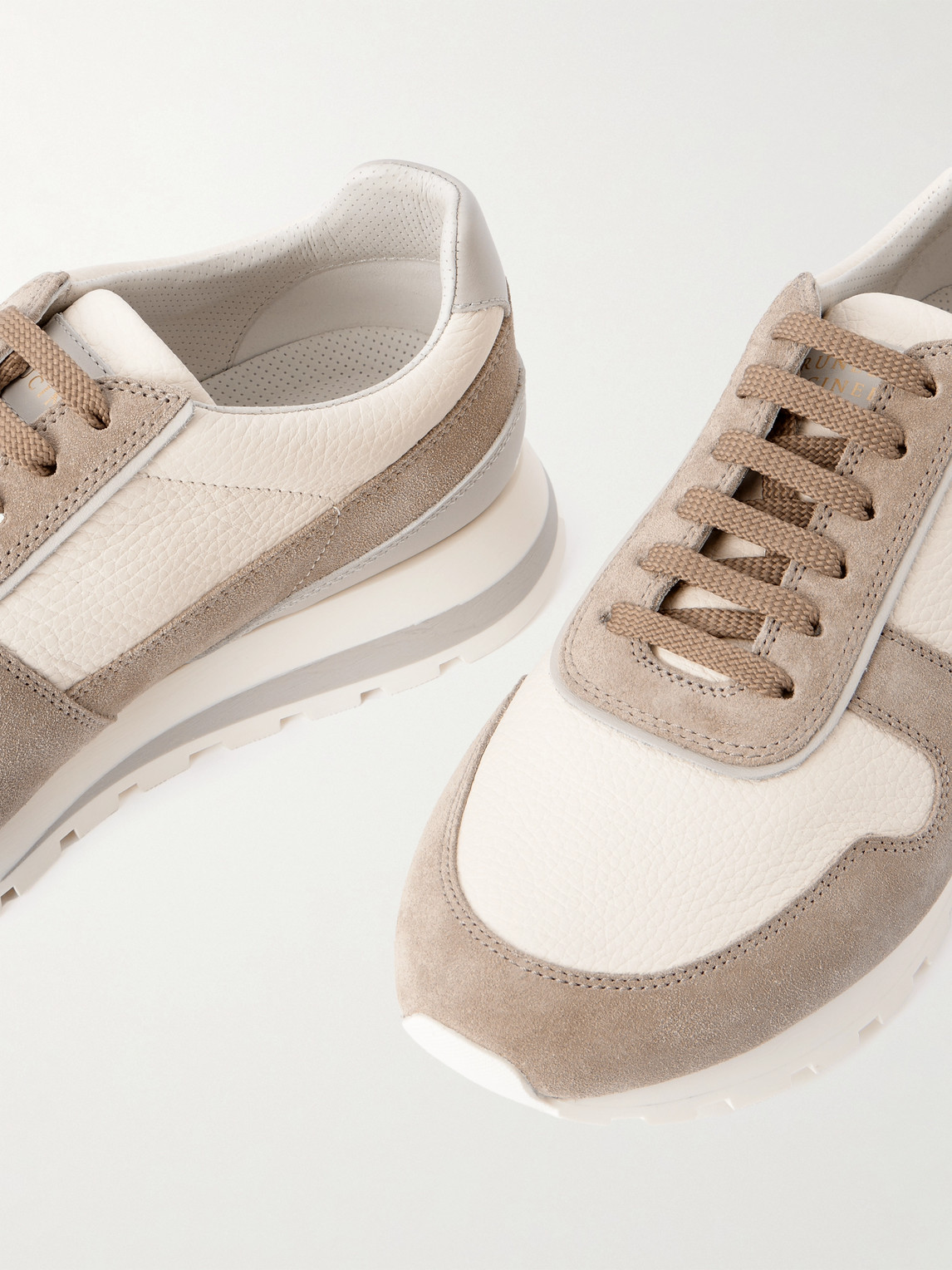 Brunello Cucinelli Olimpo Suede-trimmed Full-grain Leather Sneakers In Neutral