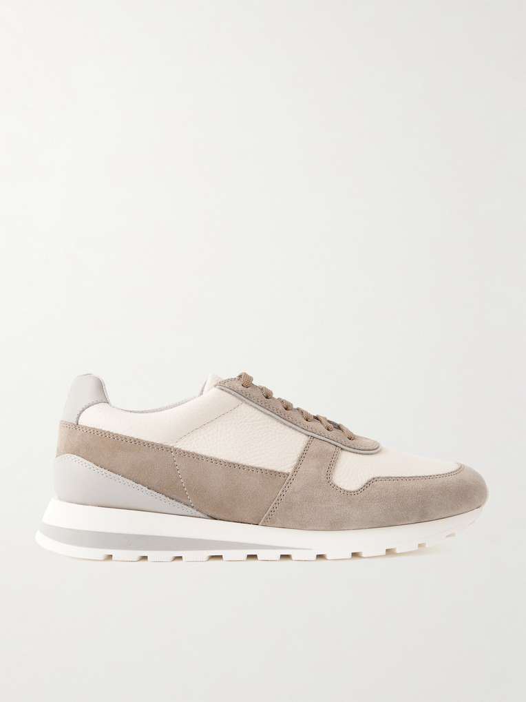 Brunello Cucinelli — Olimpo Suede-Trimmed Full-Grain Leather Sneakers