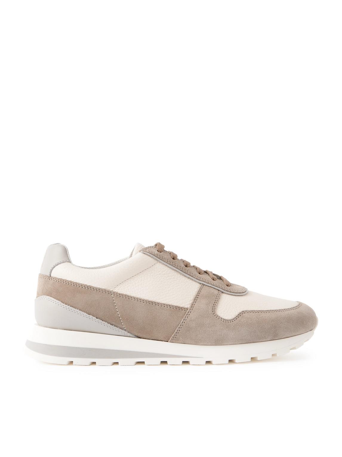 Brunello Cucinelli Olimpo Suede-trimmed Full-grain Leather Sneakers In Neutral