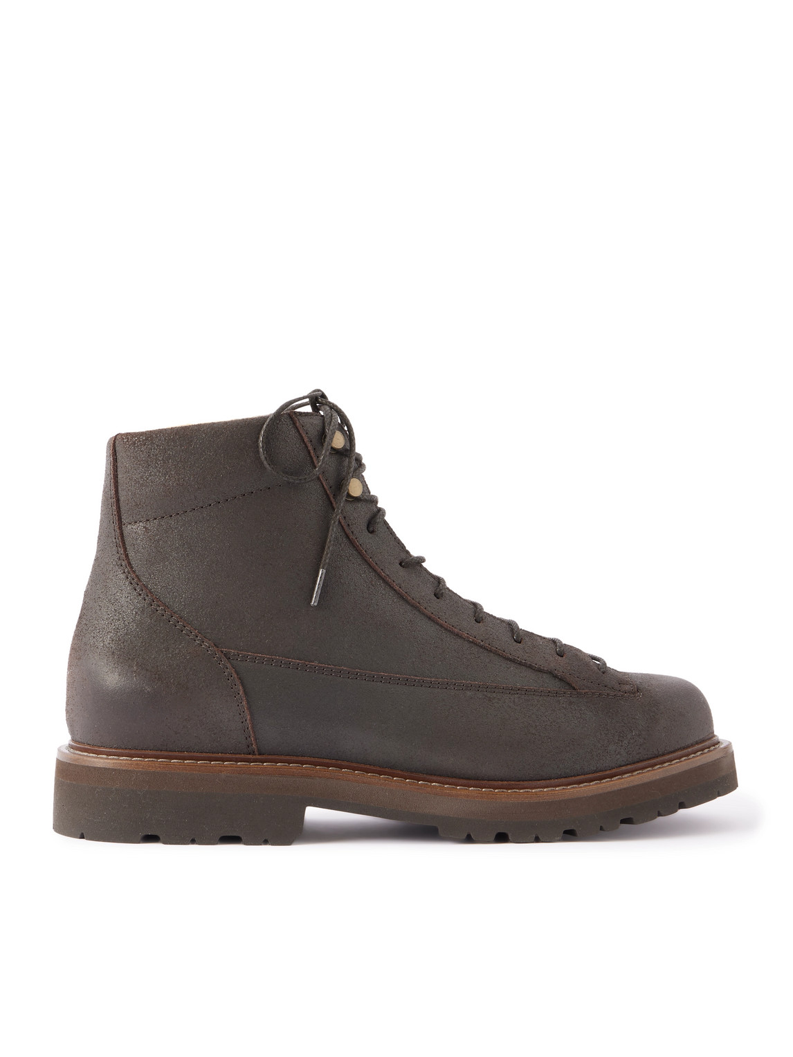 Brunello Cucinelli Waxed-suede Hiking Boots In Brown