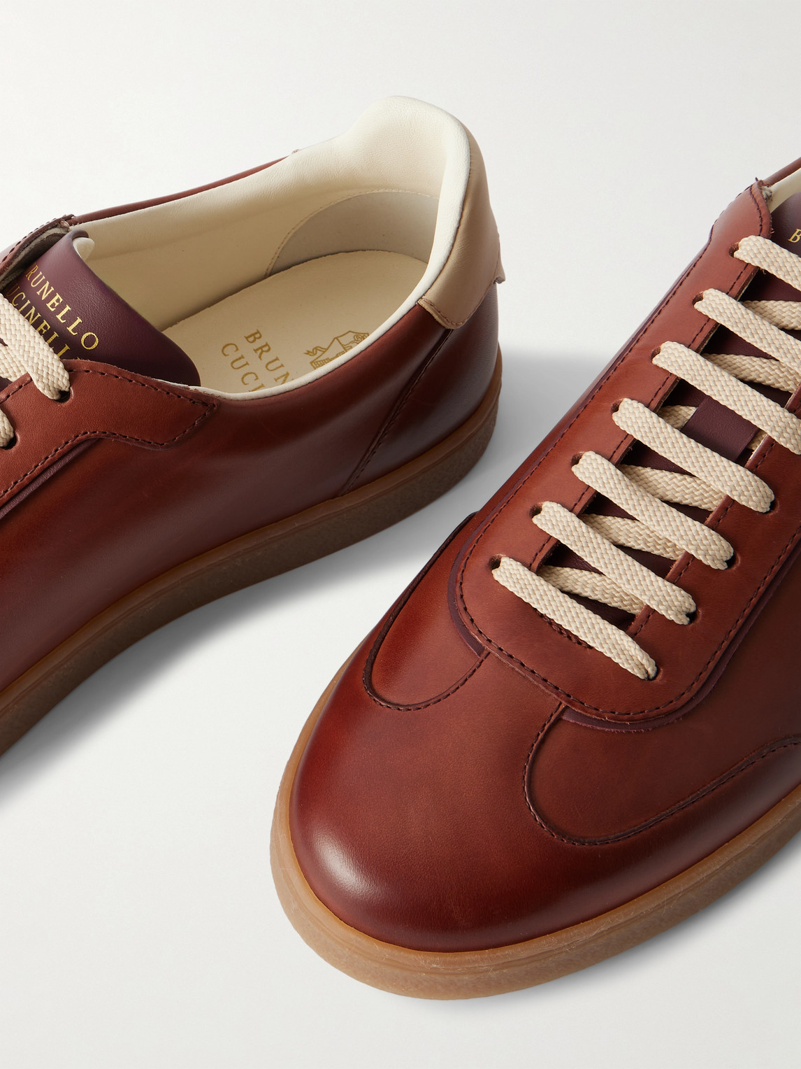 Brunello Cucinelli Coda Di Rondine Leather Sneakers In Brown