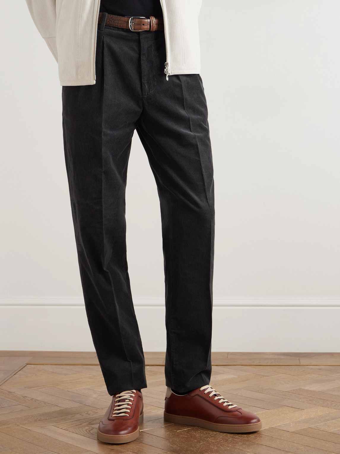 Brunello Cucinelli Coda Di Rondine Leather Sneakers In Brown