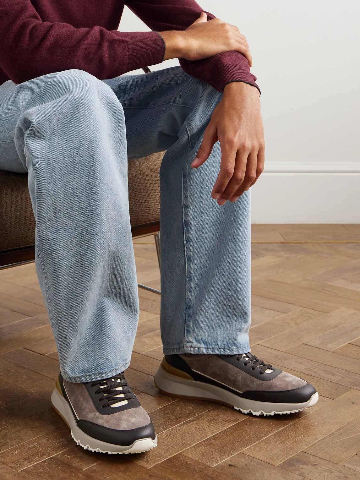 Brunello Cucinelli Leather-suede Runner 2.0 Sneakers In Brown