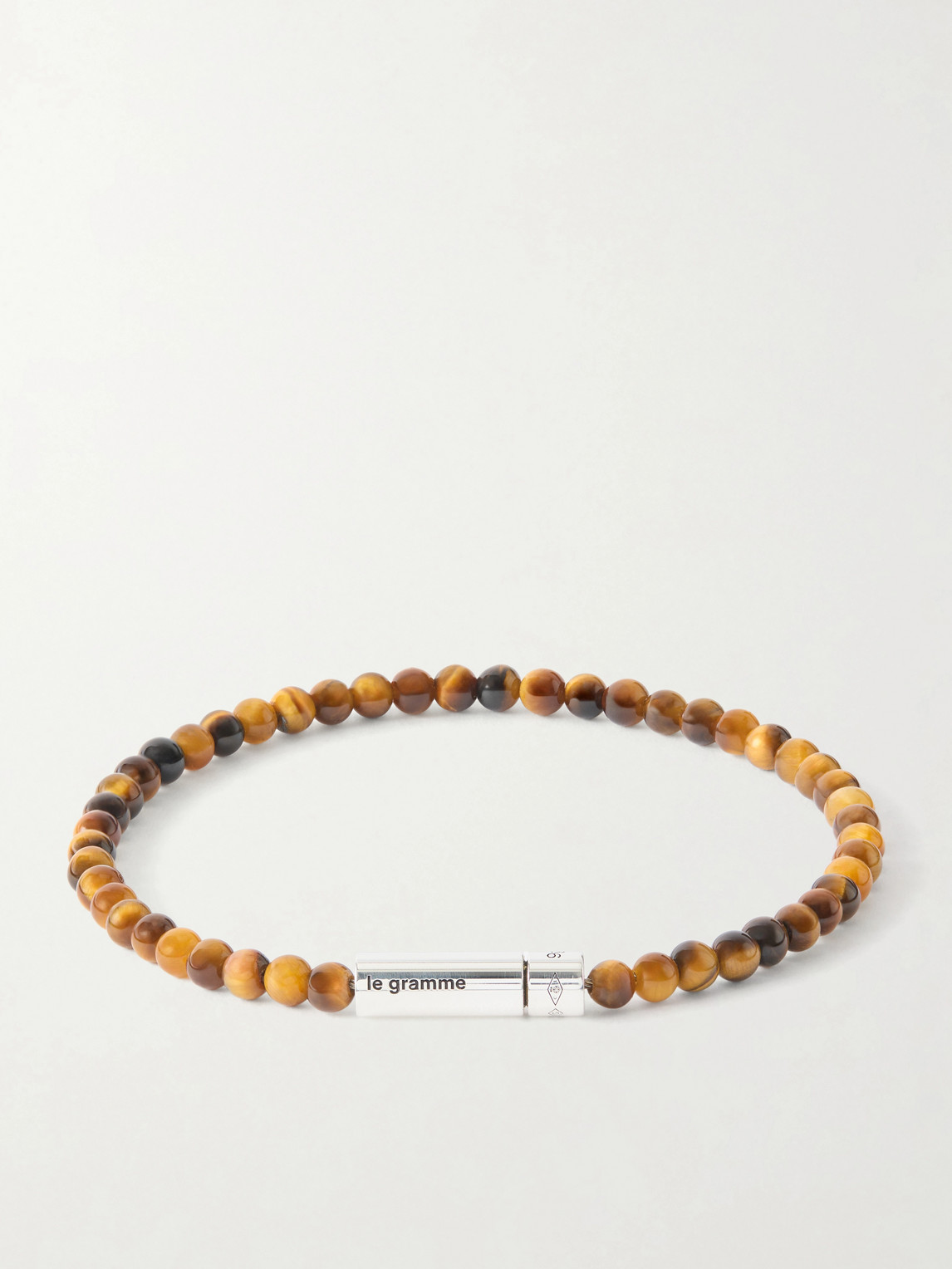 Le Gramme 11g Sterling Silver And Tiger Eye Beaded Bracelet In Brown