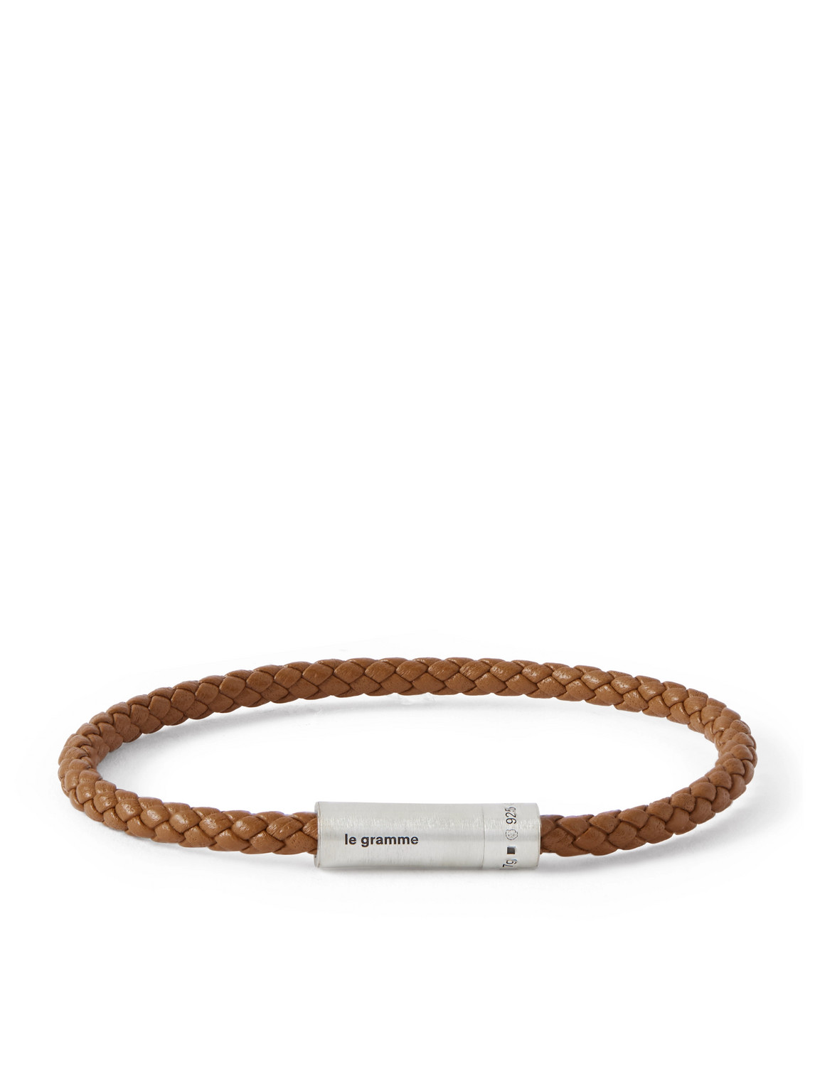 Le Gramme 7g Sterling Silver Woven Leather Bracelet In Brown
