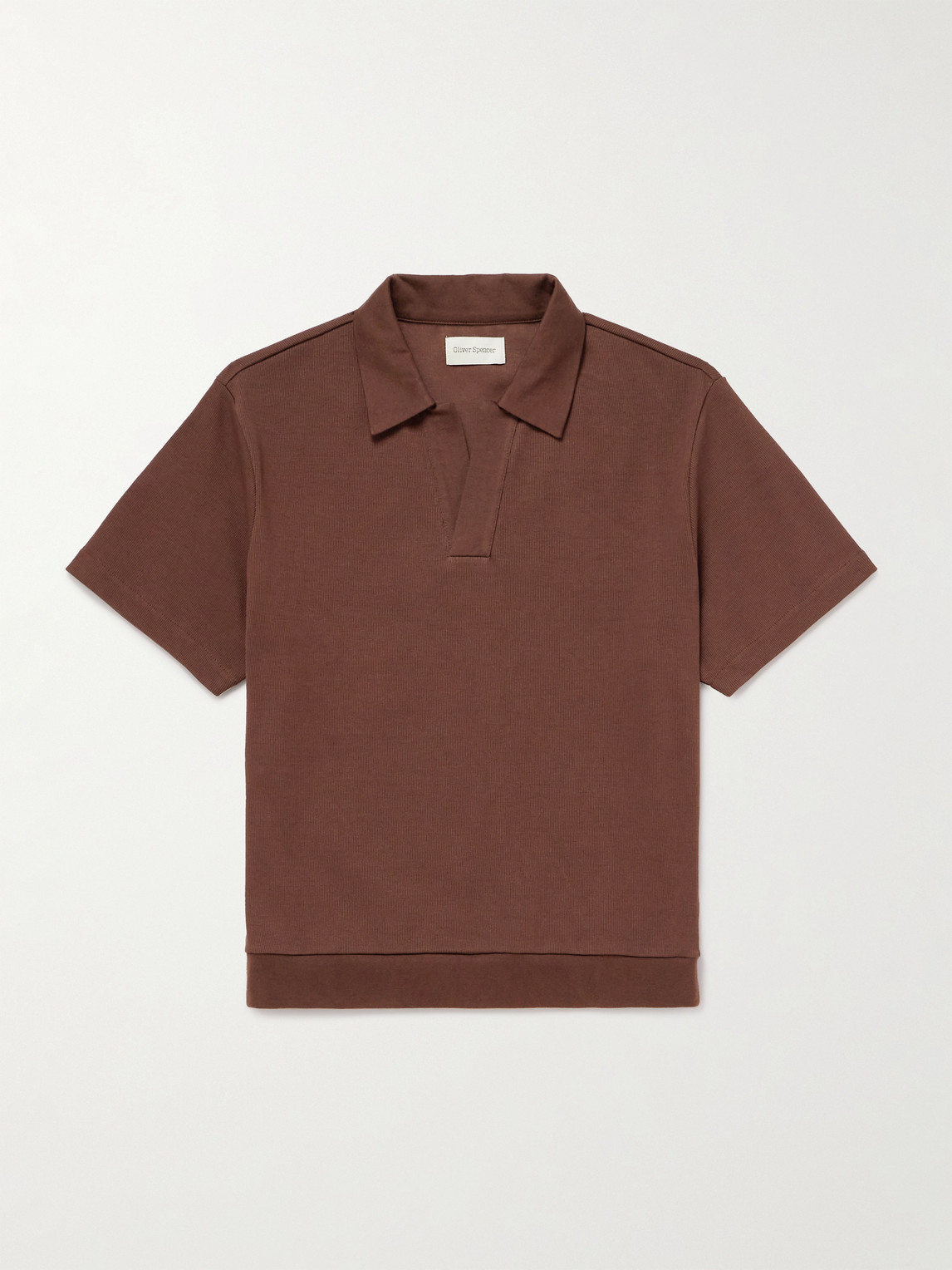 Oliver Spencer Westcott Ribbed Organic Cotton Polo Shirt In Brown