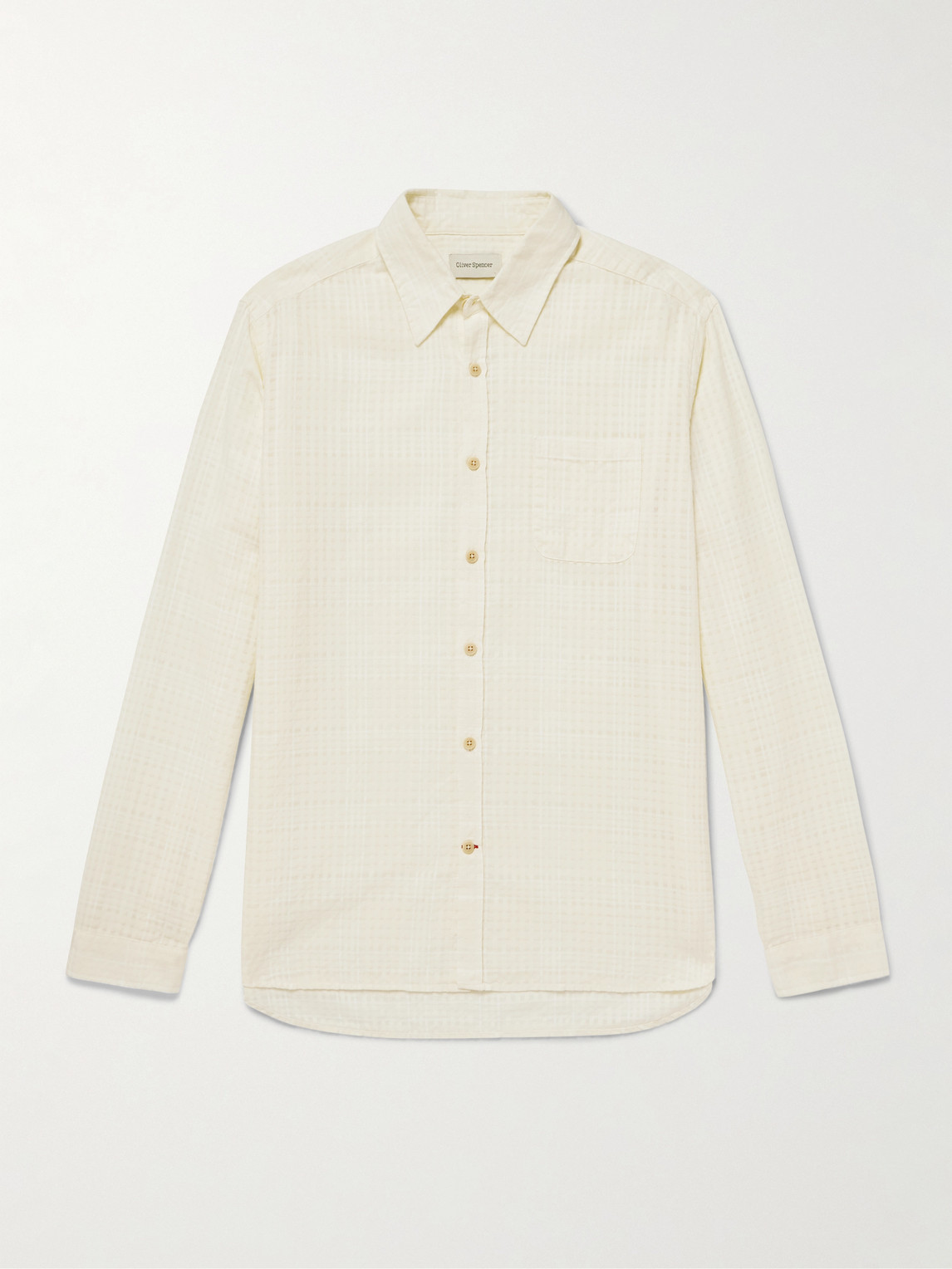 Oliver Spencer Connell Checked Organic Cotton-seersucker Shirt In Neutral