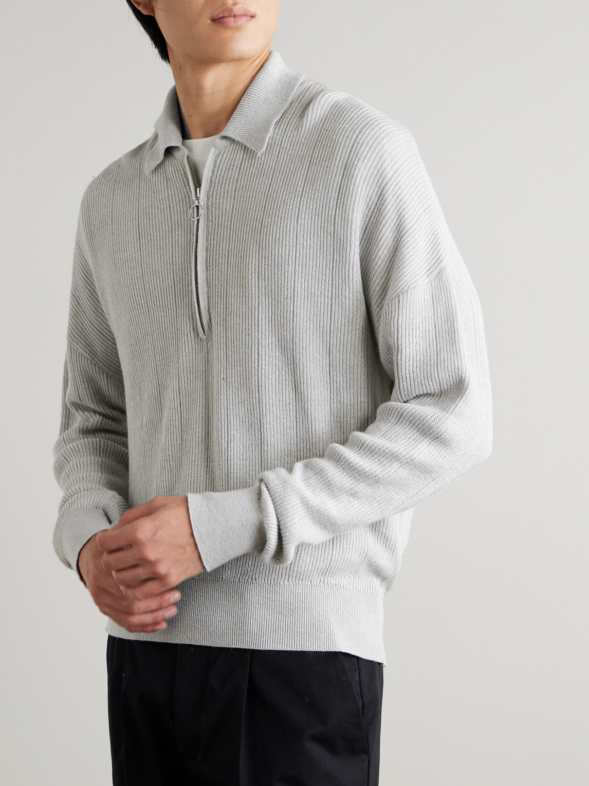  Oliver Spencer - Brice Ribbed Organic Cotton And Merino Wool-blend Half-zip Sweater - Men - Gray - S 