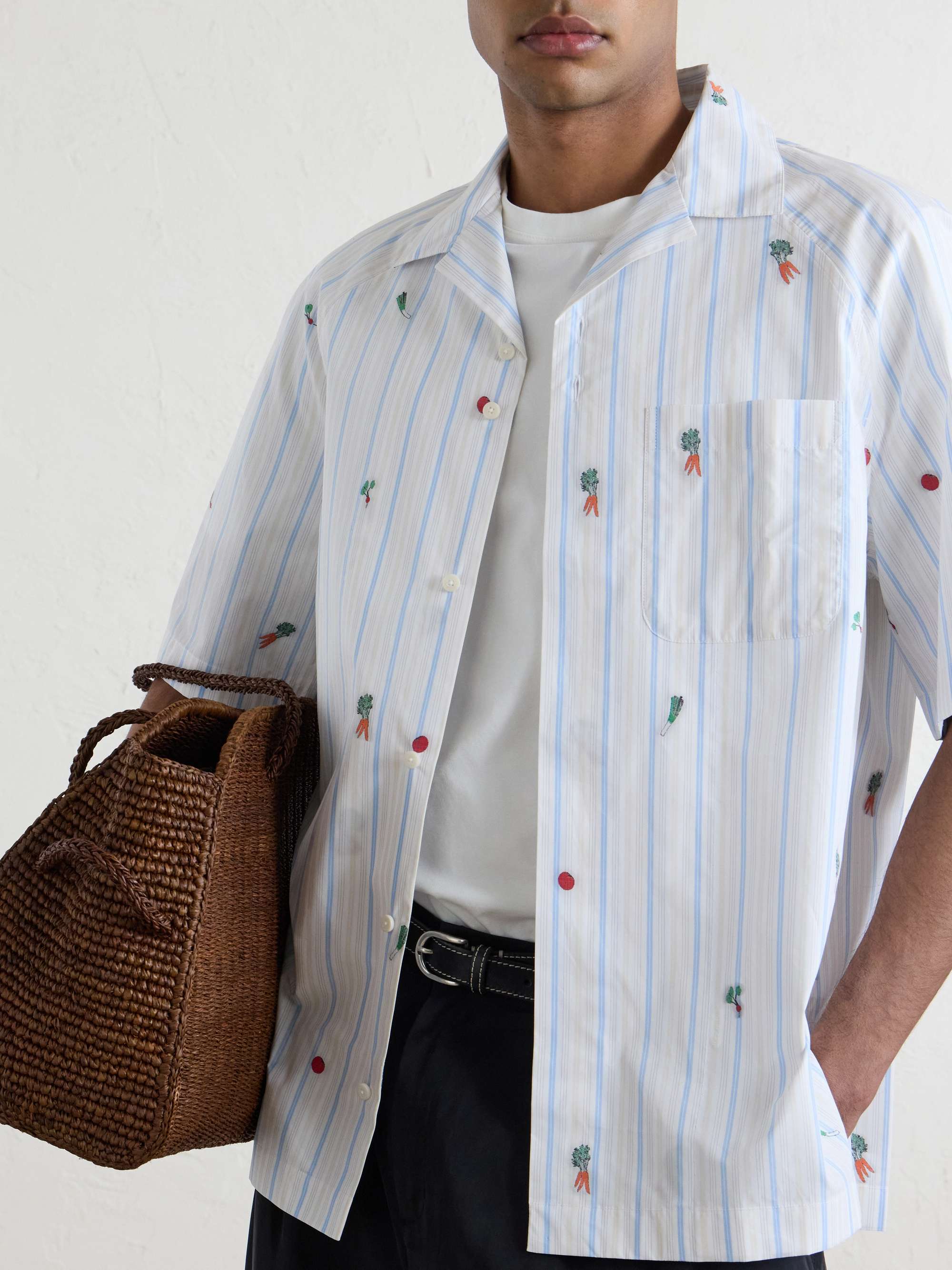 JACQUEMUS La Chemise Romarin Embroidered Striped Cotton-Poplin 