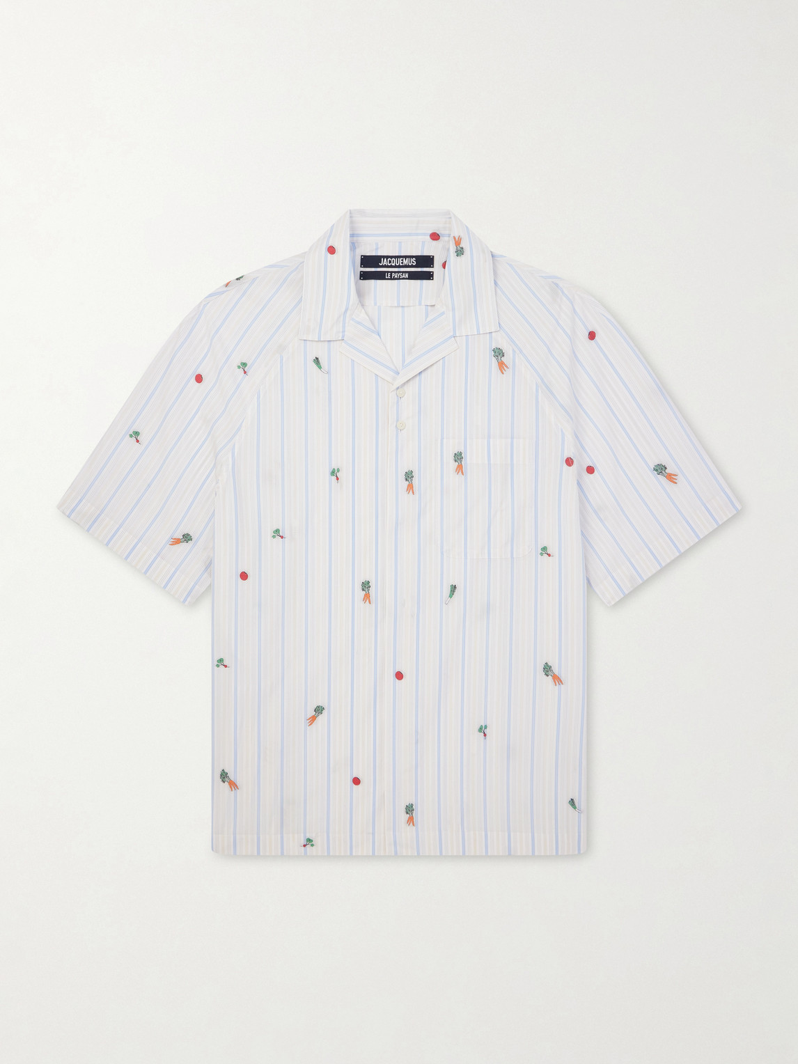 Jacquemus La Chemise Romarin Embroidered Striped Cotton-Poplin Shirt IT 52