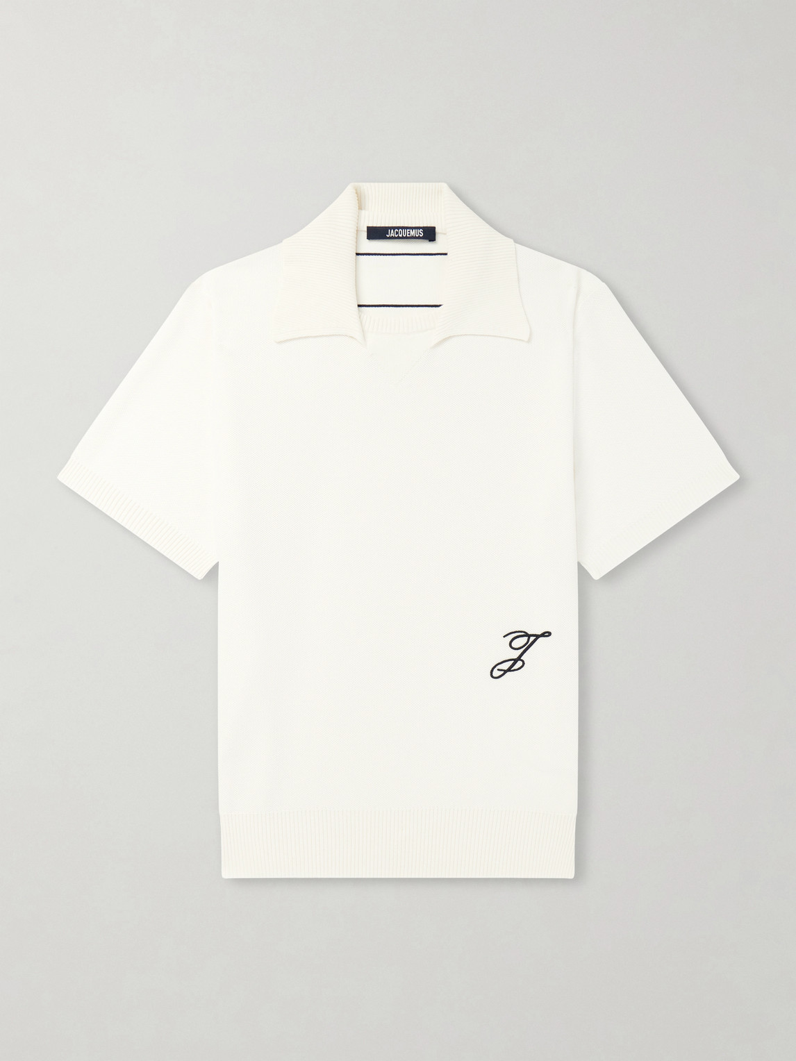 Jacquemus Logo-Embroidered Knitted Cotton and ilk-Blend Polo hirt - Men
