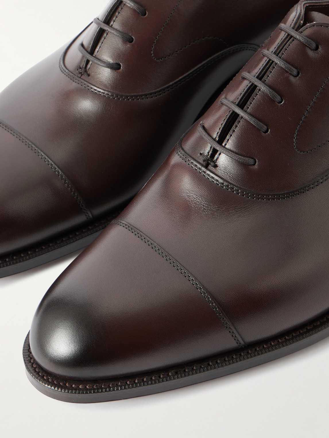 Edward Green Chelsea Cap-toe Burnished-leather Oxford Shoes In Brown