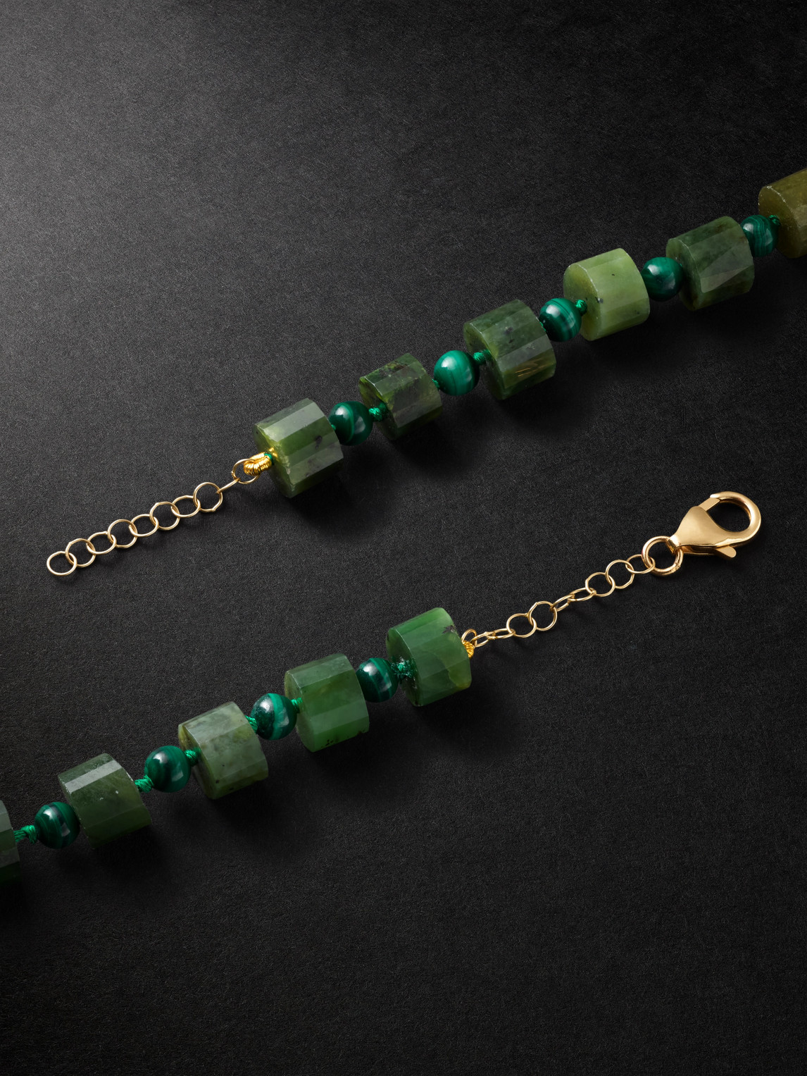 Jia Jia Oracle 14-karat Gold, Malachite And Jade Beaded Necklace In Gold