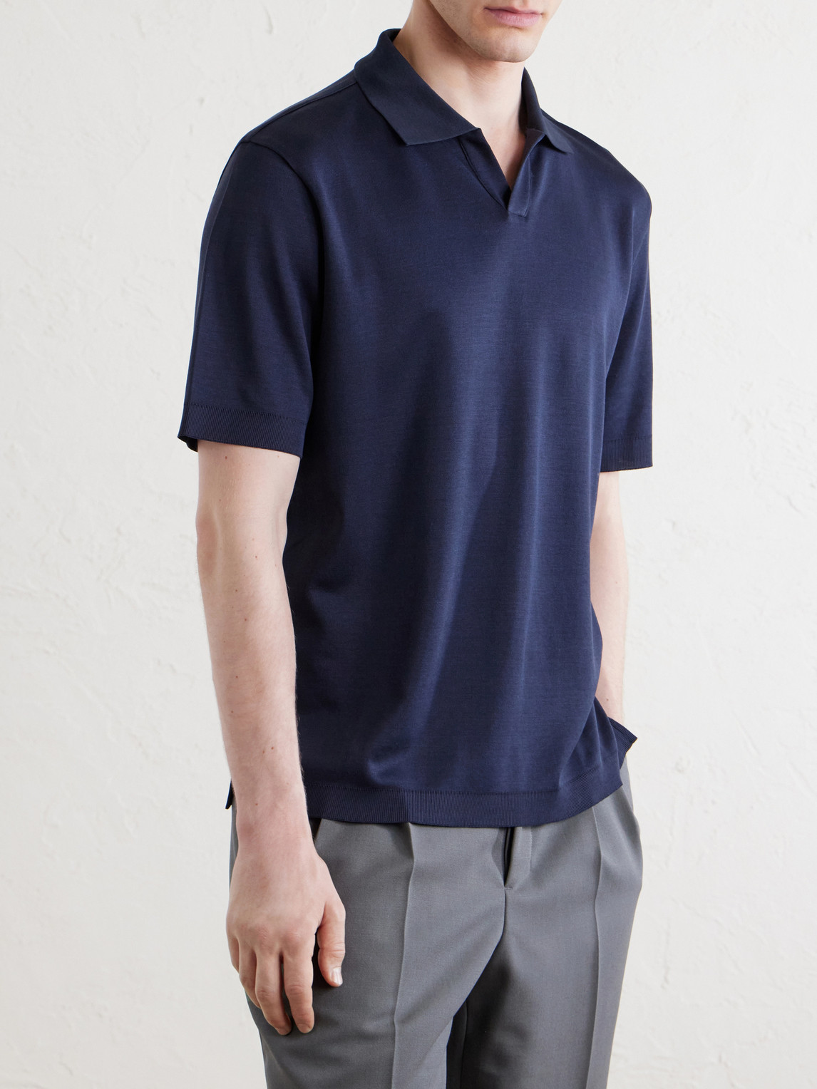  Herno - Open-collar Cotton Polo Shirt - Men - Blue - Xs 