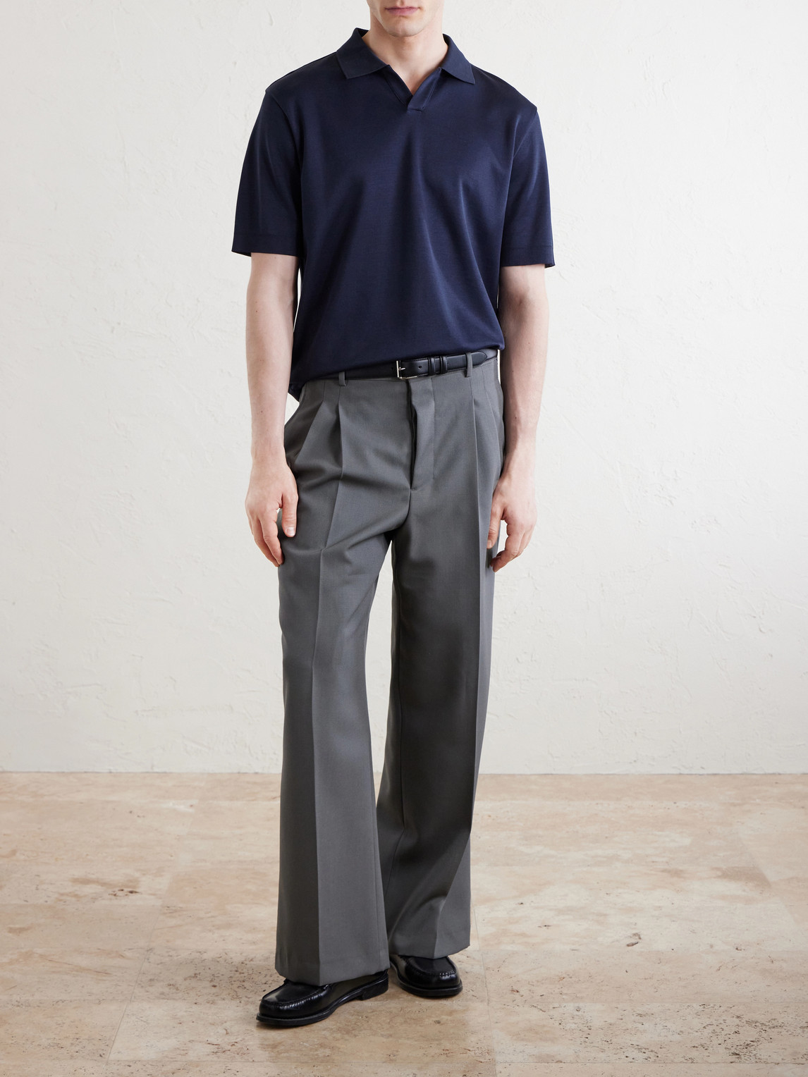 Open-Collar Cotton Polo Shirt